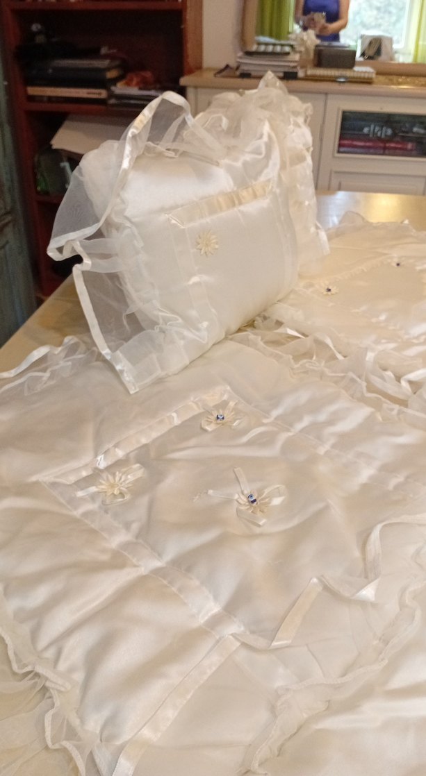 İşlemeli Beyaz Parlak  Bebek Yatak Örtüsü - Görsel 4