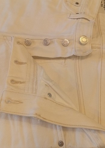 H&M Düğmeli Beyaz Kadın Keten Pantolon - Görsel 3