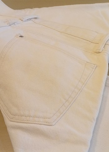 H&M Düğmeli Beyaz Kadın Keten Pantolon - Görsel 8