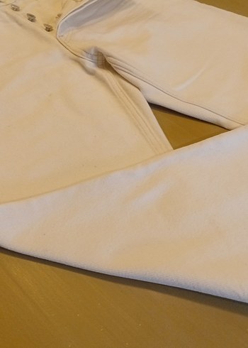 H&M Düğmeli Beyaz Kadın Keten Pantolon - Görsel 7