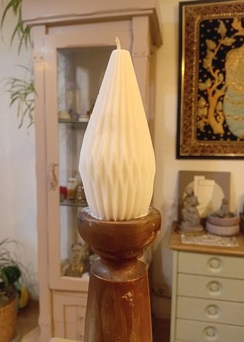 Bej Ahşap  Büyük Mumluk ve Beyaz Mum - Görsel 7