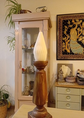 Bej Ahşap  Büyük Mumluk ve Beyaz Mum - Görsel 12