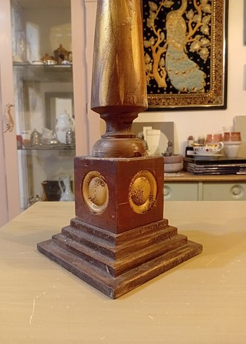 Bej Ahşap  Büyük Mumluk ve Beyaz Mum - Görsel 3