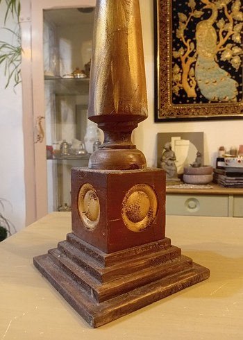 Bej Ahşap  Büyük Mumluk ve Beyaz Mum - Görsel 6