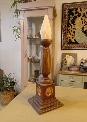 Bej Ahşap  Büyük Mumluk ve Beyaz Mum - Görsel 5