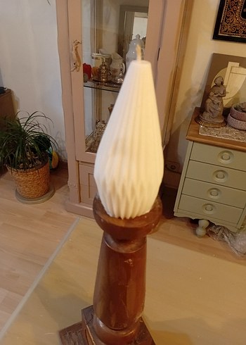 Bej Ahşap  Büyük Mumluk ve Beyaz Mum - Görsel 11