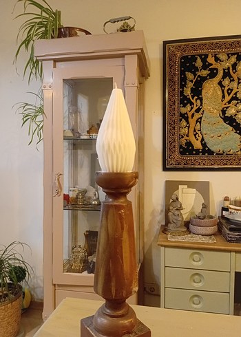 Bej Ahşap  Büyük Mumluk ve Beyaz Mum - Görsel 8