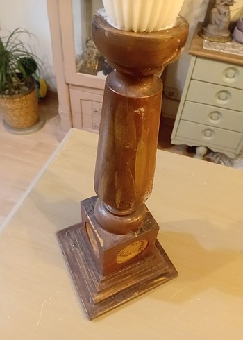 Bej Ahşap  Büyük Mumluk ve Beyaz Mum - Görsel 10