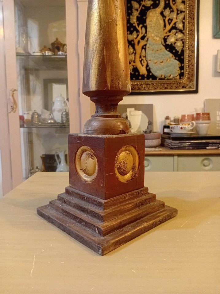 Bej Ahşap  Büyük Mumluk ve Beyaz Mum - Görsel 3