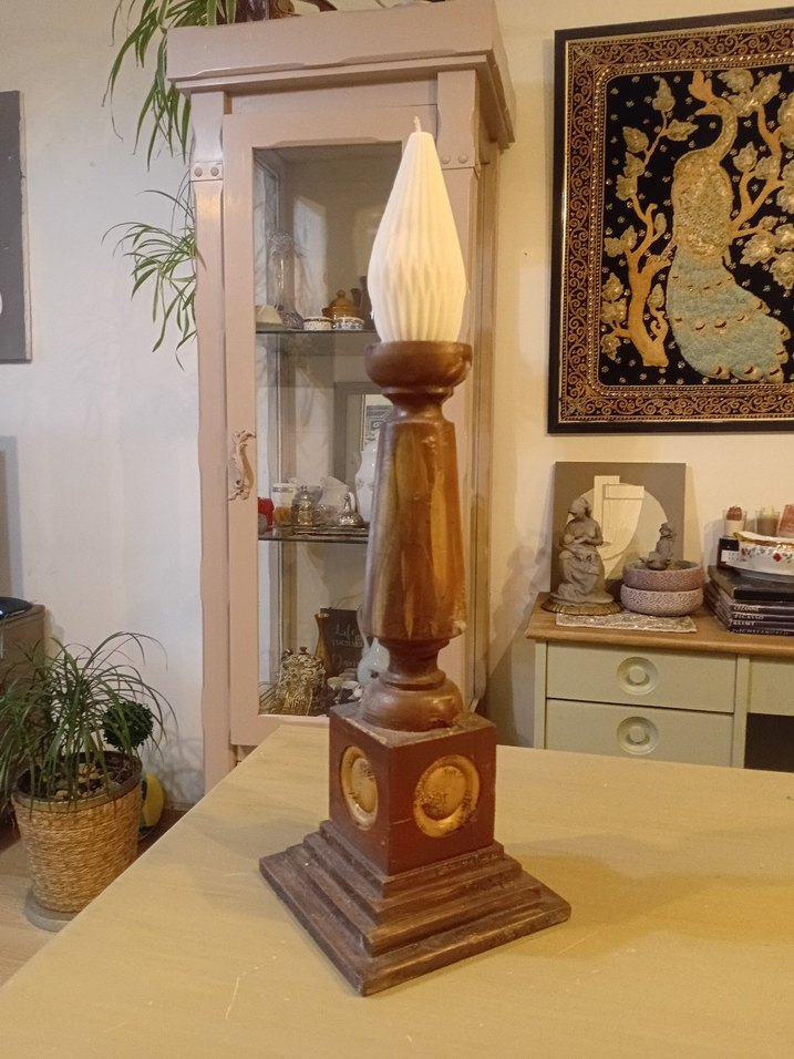 Bej Ahşap  Büyük Mumluk ve Beyaz Mum - Görsel 5