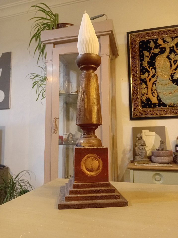 Bej Ahşap  Büyük Mumluk ve Beyaz Mum - Görsel 2