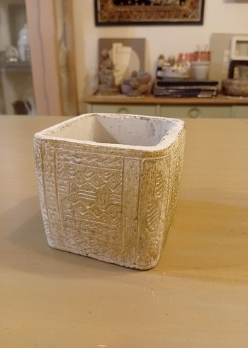 Desenli Beyaz Gri Seramik Saksı - Görsel 7