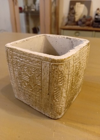 Desenli Beyaz Gri Seramik Saksı - Görsel 5