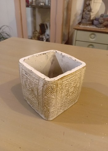 Desenli Beyaz Gri Seramik Saksı - Görsel 2