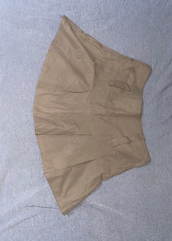 Bej Keten Midi Mini Etek