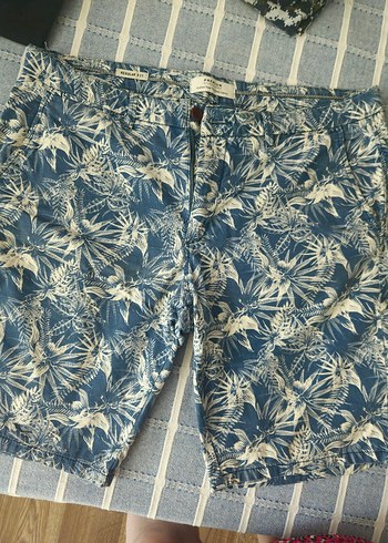 Desenli Mavi Denim Erkek Şort