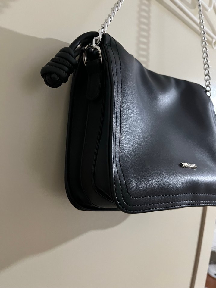 Zincir Detaylı Siyah Deri Kadın Çanta - Görsel 5