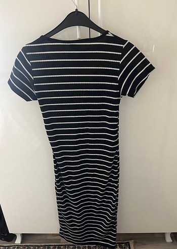 Düğmeli Siyah Beyaz Çizgili Elbise - Görsel 2