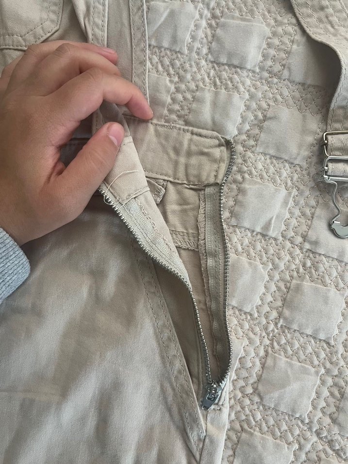 Düğmeli Bej  Kadın Şort Tulum - Görsel 2