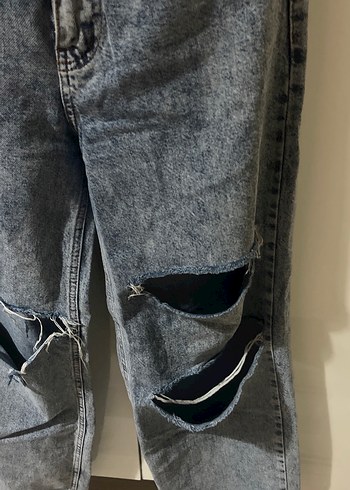 Kadın Gri Mavi Bol Kesim yırtık Kot Pantolon - Görsel 2