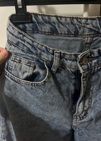 Kadın Gri Mavi Bol Kesim yırtık Kot Pantolon - Görsel 4