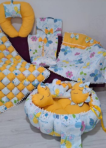 Pembe Desenli Bebek Uyku Seti ve Aksesuarları - Görsel 3