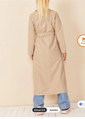 Bej Kuşaklı Uzun Kadın Trençkot - Görsel 3