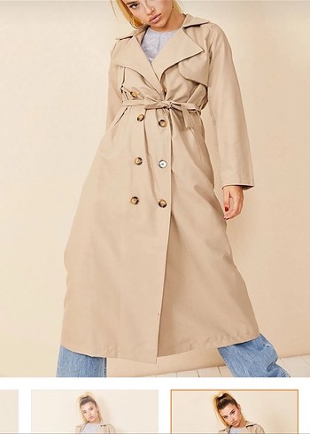 Bej Kuşaklı Uzun Kadın Trençkot - Görsel 2