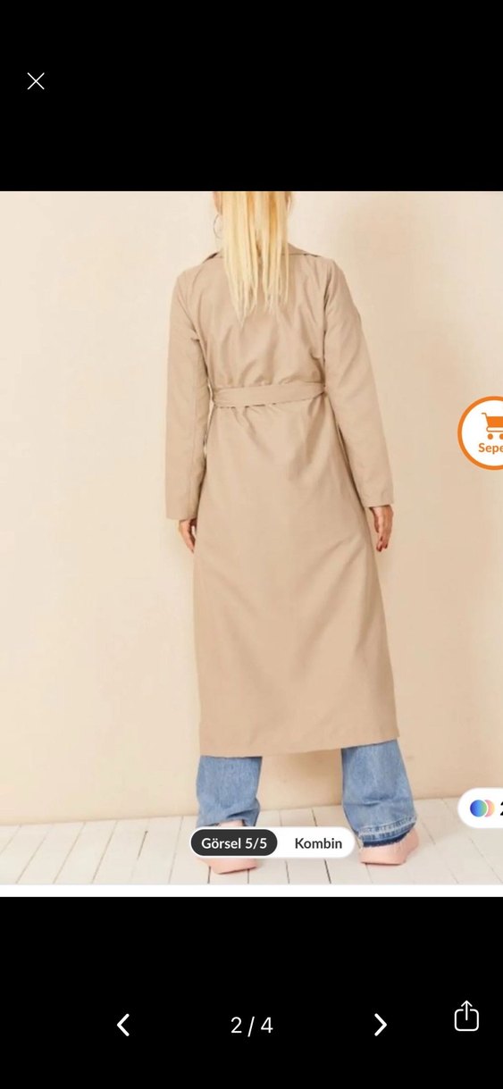 Bej Kuşaklı Uzun Kadın Trençkot - Görsel 3