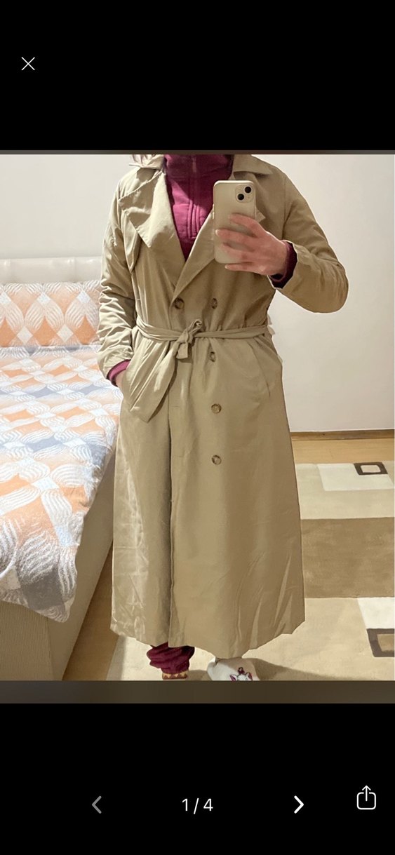 Bej Kuşaklı Uzun Kadın Trençkot - Görsel 4