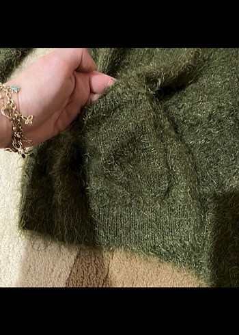 Örgü Kadın Hırka, Uzun Kollu, Haki - Görsel 2