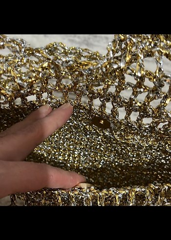 Altın ve gümüş metalik ipten  Örgü Çanta - Görsel 4