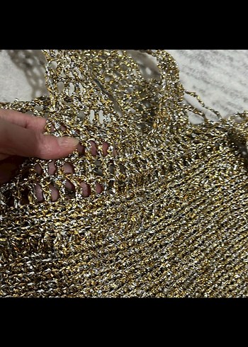 Altın ve gümüş metalik ipten  Örgü Çanta - Görsel 3