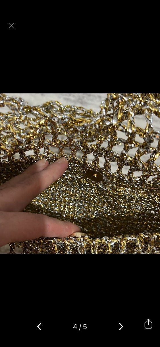 Altın ve gümüş metalik ipten  Örgü Çanta - Görsel 4