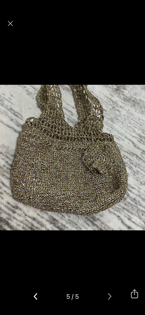 Altın ve gümüş metalik ipten  Örgü Çanta - Görsel 5