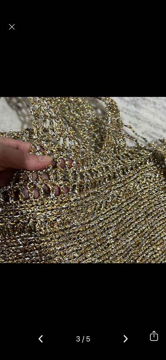 Altın ve gümüş metalik ipten  Örgü Çanta - Görsel 3