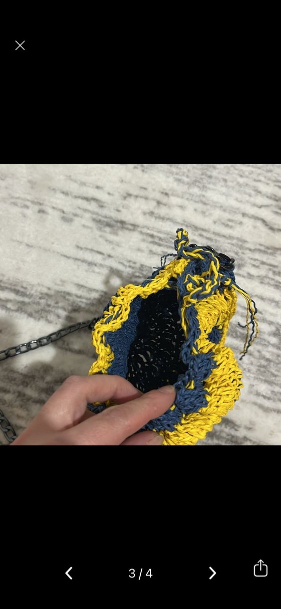 Zincir Detaylı Sarı Lacivert Örgü Çanta - Görsel 3