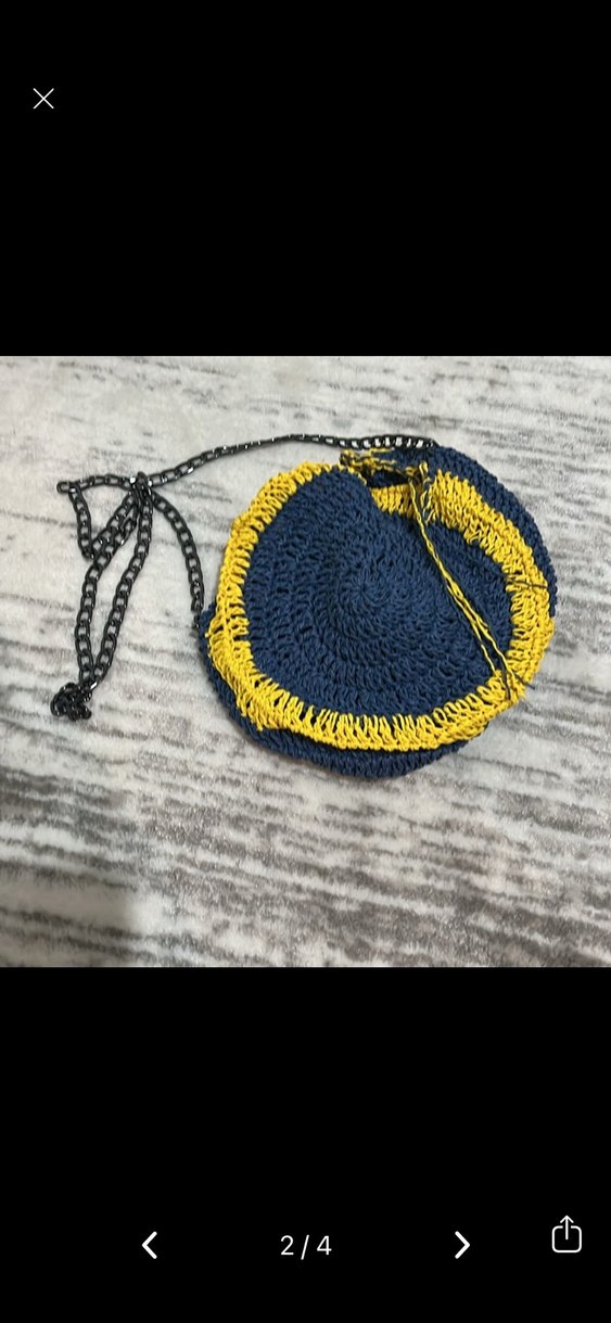 Zincir Detaylı Sarı Lacivert Örgü Çanta - Görsel 2