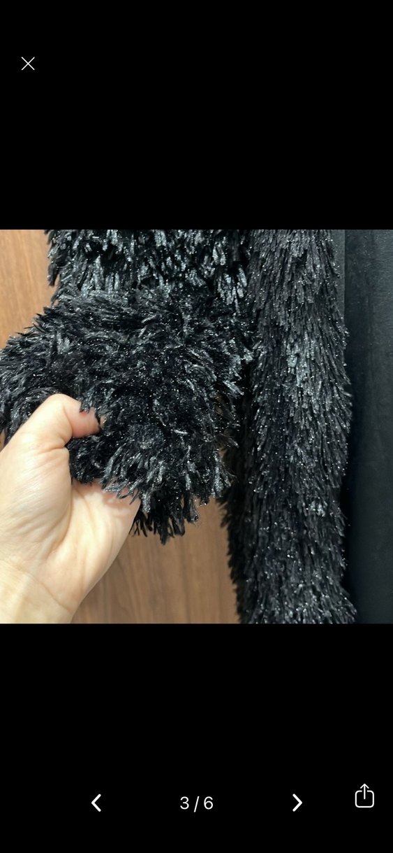 Uzun Siyah Kürklü Kadın Kaban - Görsel 3