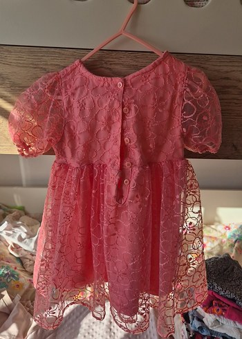 4 Yaş Beden Kız Çocuk Dantel Detaylı Pembe Elbise