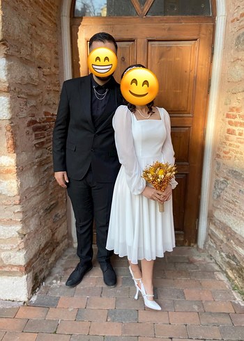 Beyaz Uzun Mini Düğün Elbisesi - Görsel 2