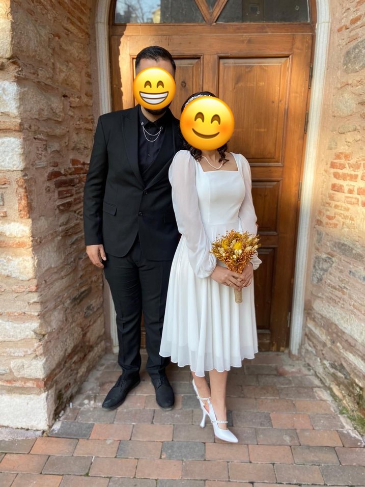 Beyaz Uzun Mini Düğün Elbisesi - Görsel 2