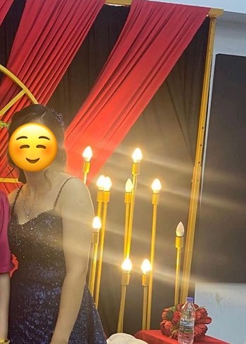 Kadın Mavi Payetli V Yaka Midi Abiye Elbise - Görsel 2