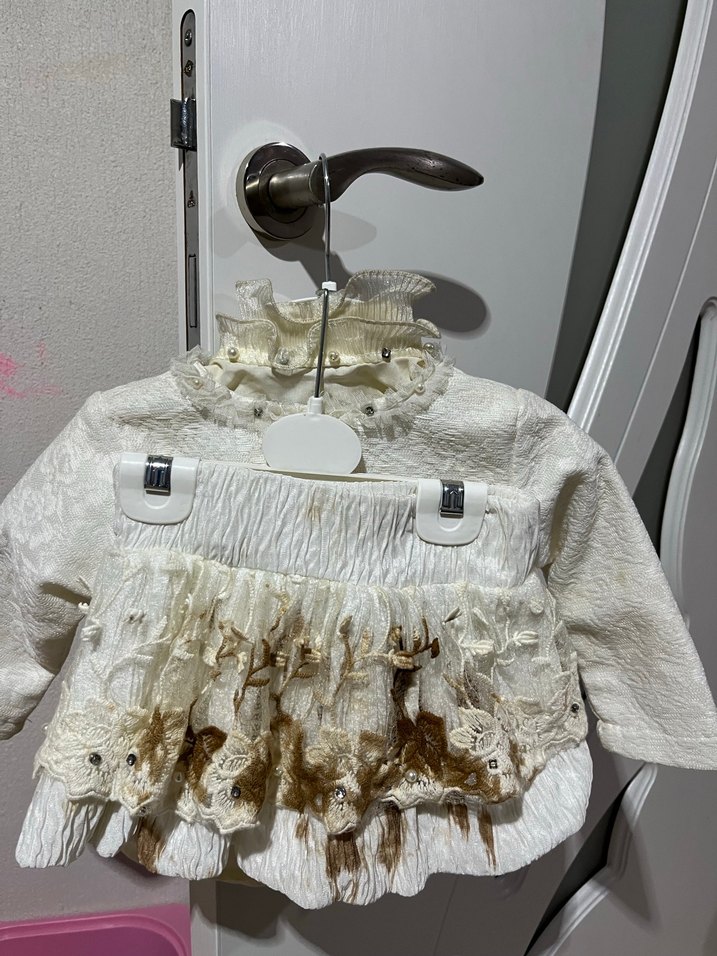 Kız Çocuk Beyaz Nakışlı Fırfırlı Elbise - Görsel 2