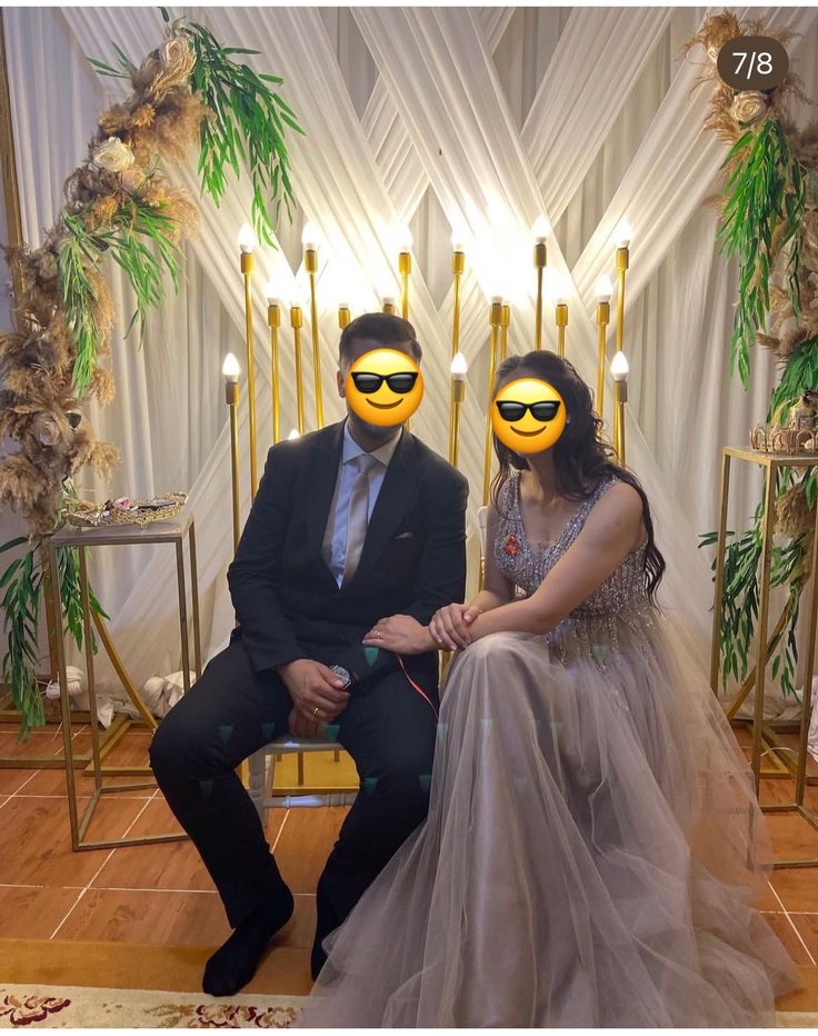 V Yaka Pullu Gri Midi Abiye Elbise - Görsel 3