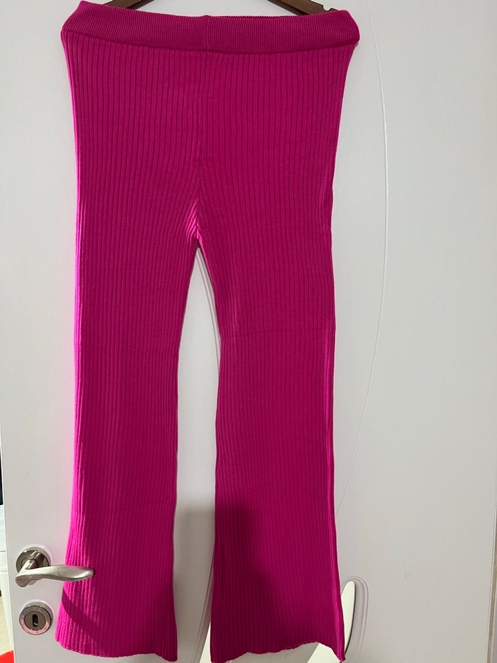 Düğmeli Pembe Kadın Triko Hırka takım - Görsel 3