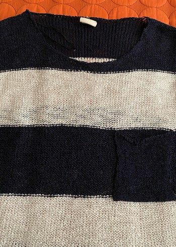 Lacivert Çizgili Kadın Triko Kazak - Görsel 2