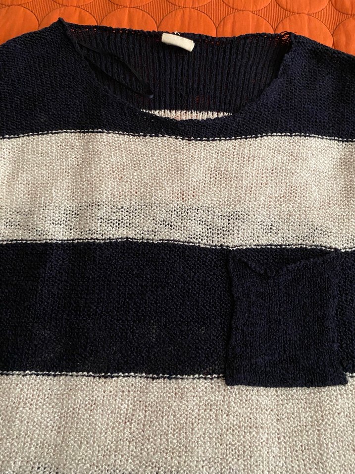 Lacivert Çizgili Kadın Triko Kazak - Görsel 2