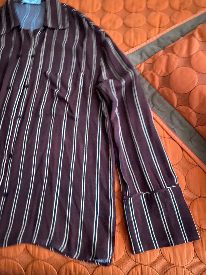 Düğmeli Çizgili Kadın Gömlek - Görsel 4