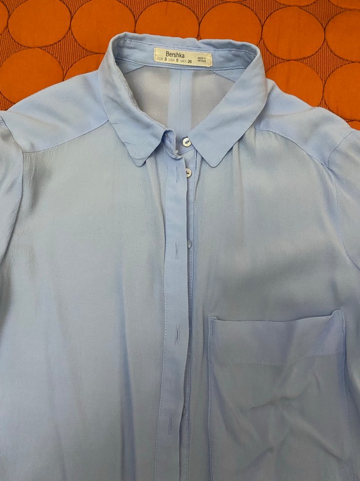 Mavi Düğmeli Uzun Kollu Kadın Gömlek - Görsel 3